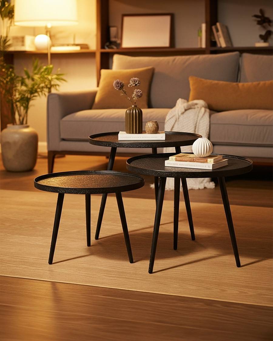 Soccoro - Table basse ronde gigogne en métal noir - UNIQKA - Image 2
