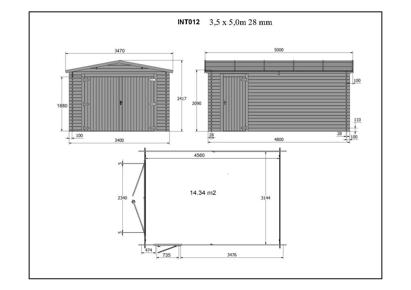 Gartflex - Garage en bois, surface utile 14.32m², 480x340cm, ep 28mm, INT012 / GARTFLEX - Image 6