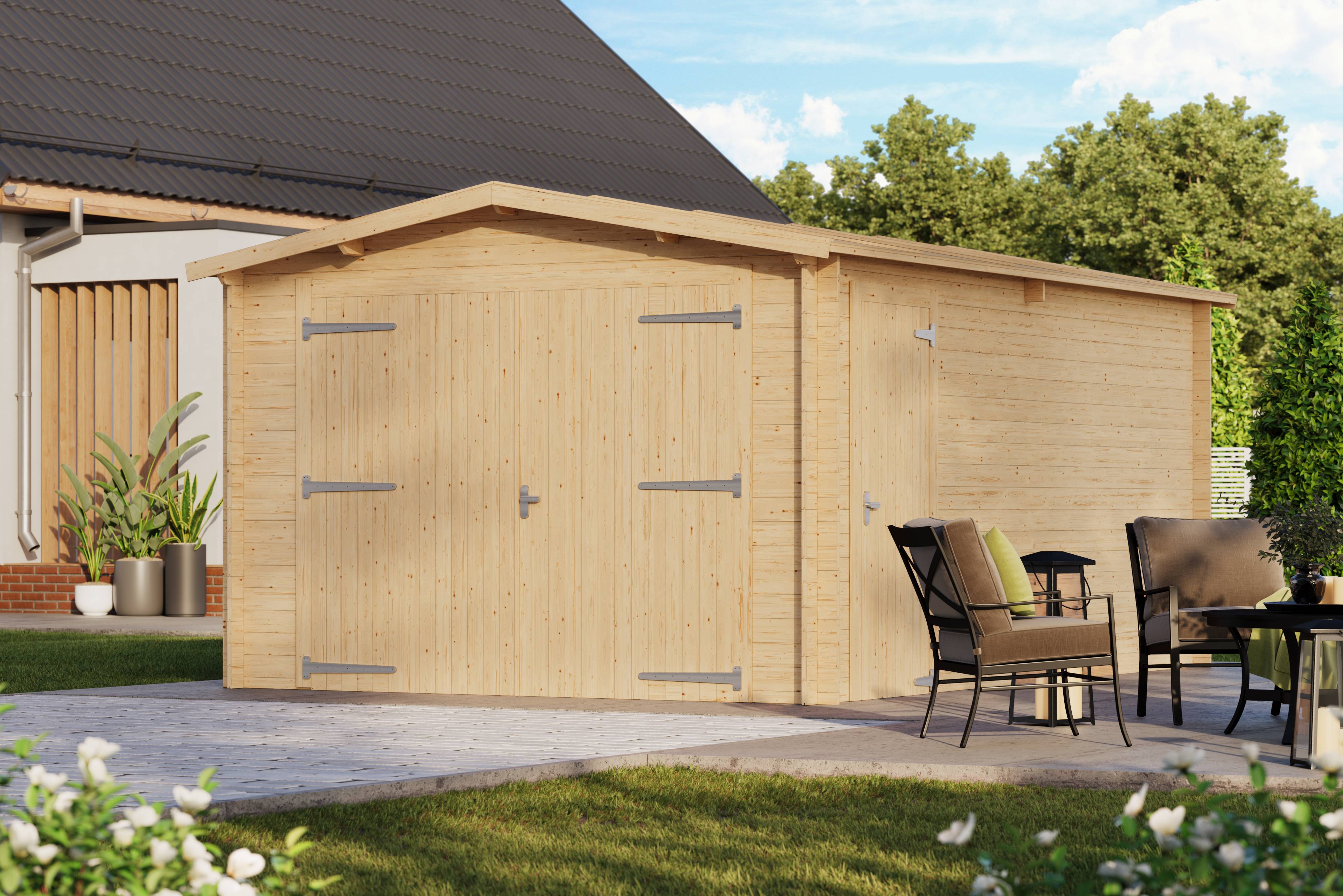 Gartflex - Garage en bois, surface utile 14.32m², 480x340cm, ep 28mm, INT012 / GARTFLEX