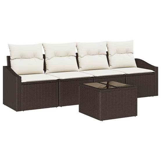 Vidaxl - Ensemble de Canapés 5 pcs Marron et Crème polyrotin vidaXL 3355257 - Image 2