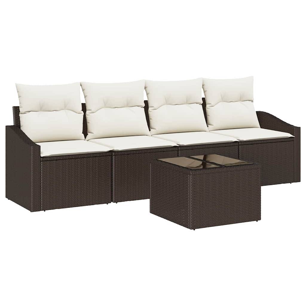 Vidaxl - Ensemble de Canapés 5 pcs Marron et Crème polyrotin vidaXL 3355257 - Image 2