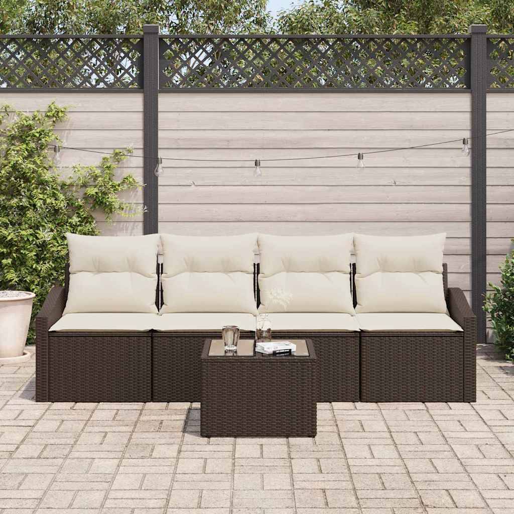 Vidaxl - Ensemble de Canapés 5 pcs Marron et Crème polyrotin vidaXL 3355257 - Image 4
