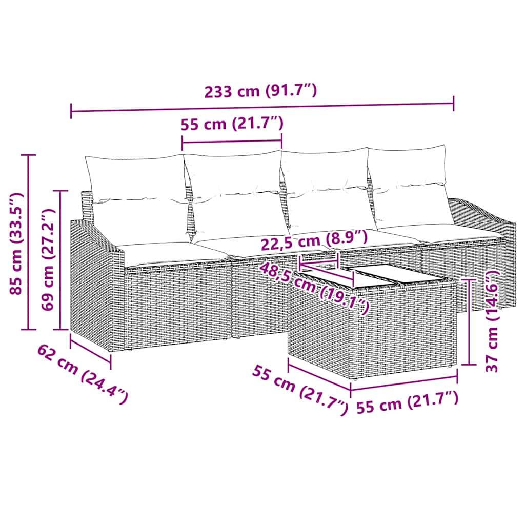 Vidaxl - Ensemble de Canapés 5 pcs Marron et Crème polyrotin vidaXL 3355257 - Image 3