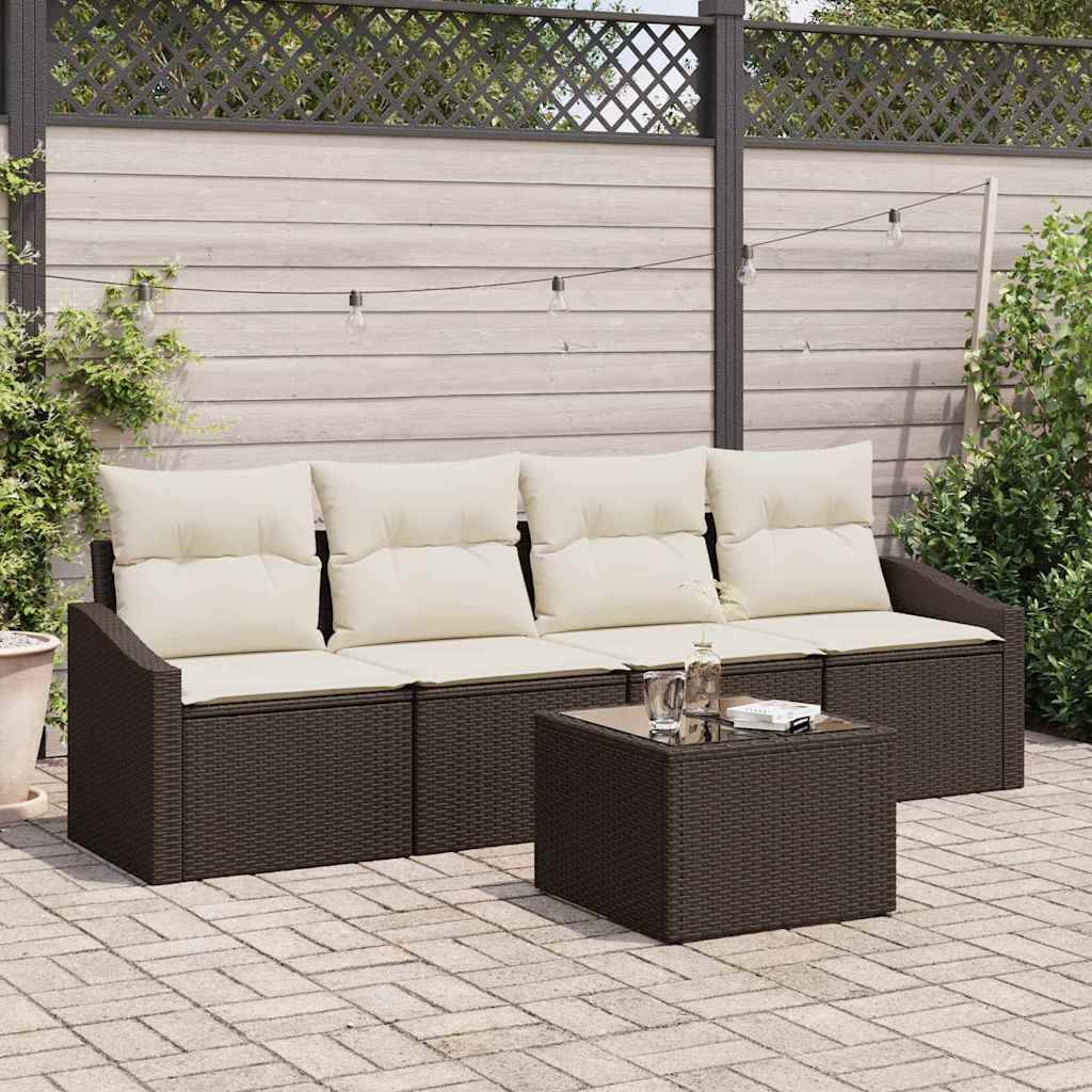 Vidaxl - Ensemble de Canapés 5 pcs Marron et Crème polyrotin vidaXL 3355257 - Image 1
