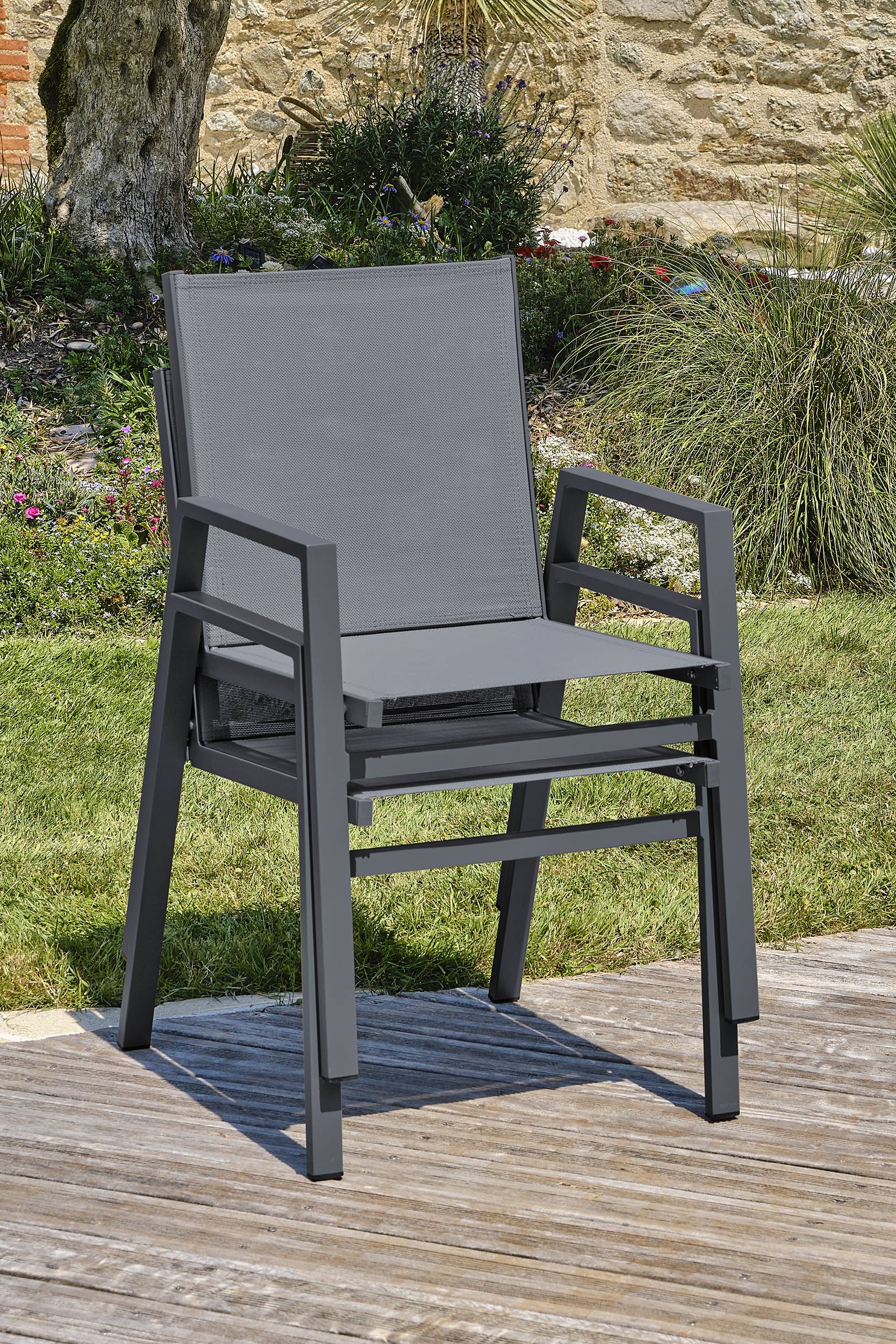 Dcb Garden - Ensemble repas de jardin 8 pl plateau céramique sur verre - Gris anthracite - FLORIDE - Image 4