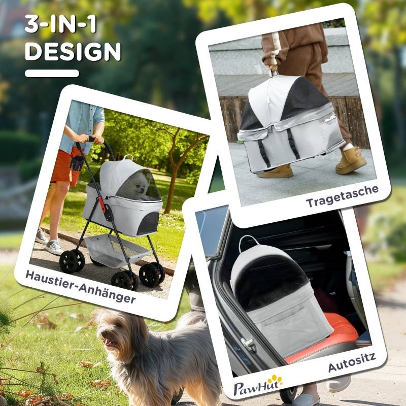 Poussette 3 en 1 Chien Chat Oxford Pliable Détachable Gris - ComfortXL Pet Living - Image 4