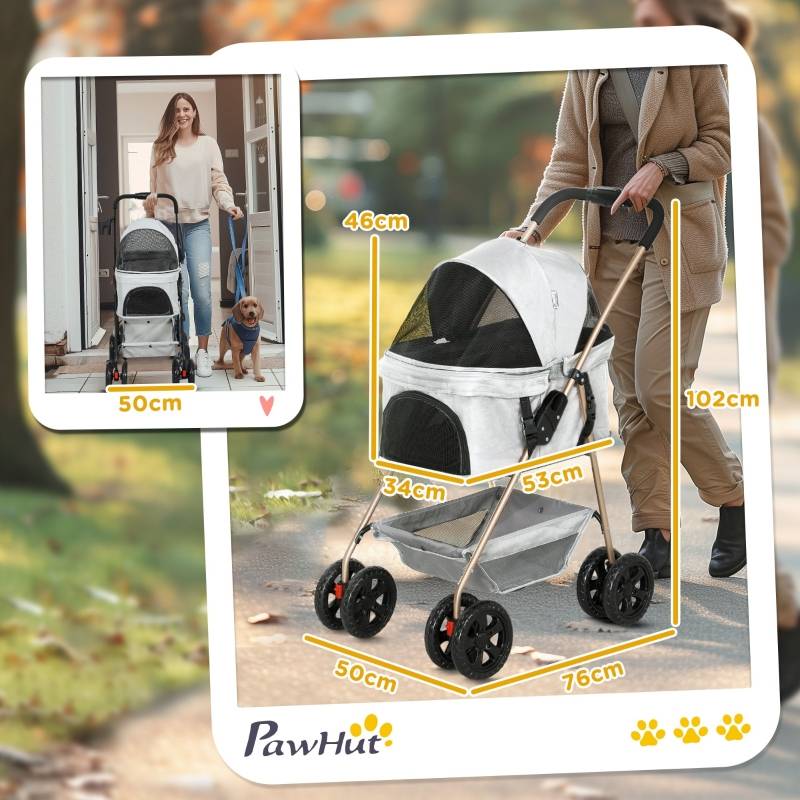 Poussette 3 en 1 Chien Chat Oxford Pliable Détachable Gris - ComfortXL Pet Living - Image 3