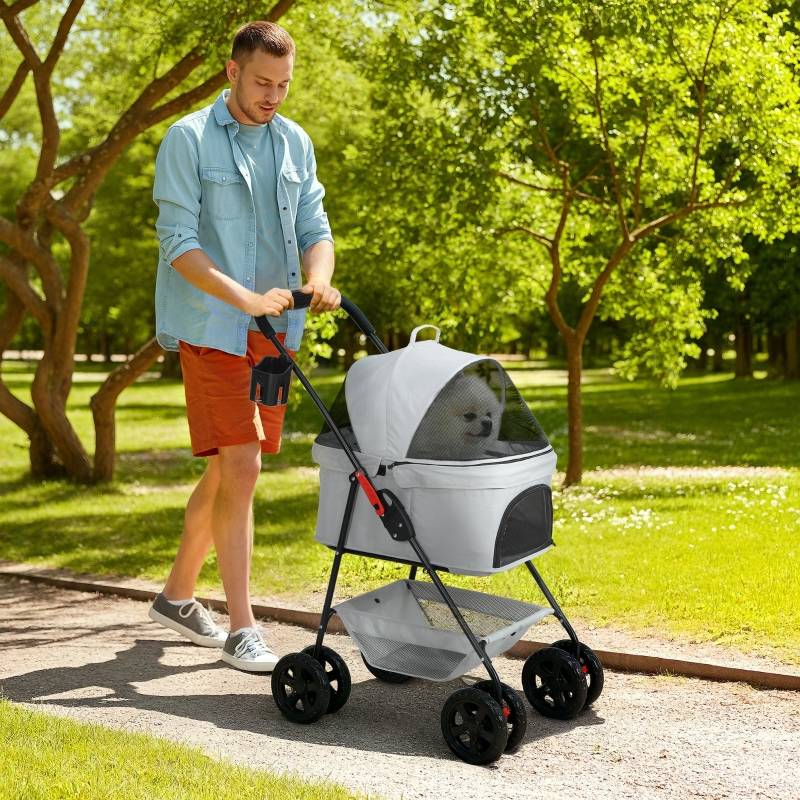 Poussette 3 en 1 Chien Chat Oxford Pliable Détachable Gris - ComfortXL Pet Living - Image 1