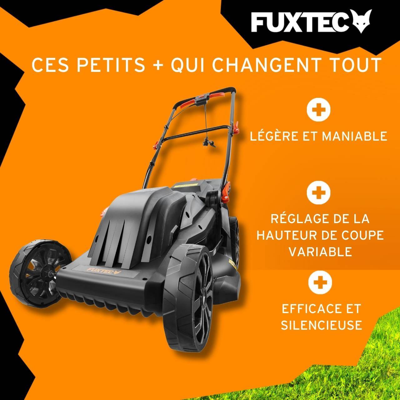Tondeuse à gazon électrique 43 cm FUXTEC FX-RME43 – 45L – 1200W – Hauteur 25-75 mm – Poussée – 220V - Image 4