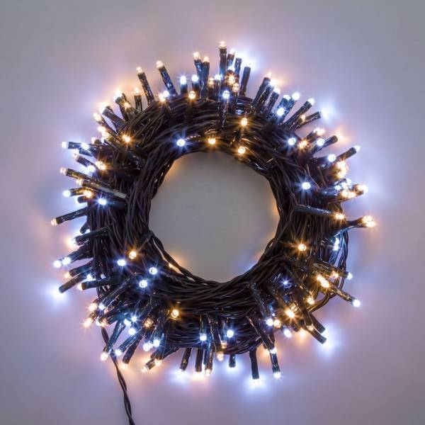 Lotti - Guirlande lumineuse bicolore 13m 180mini LED blanc chaud et blanc froid câble vert 8 jeux de lumière Lotti - Image 1