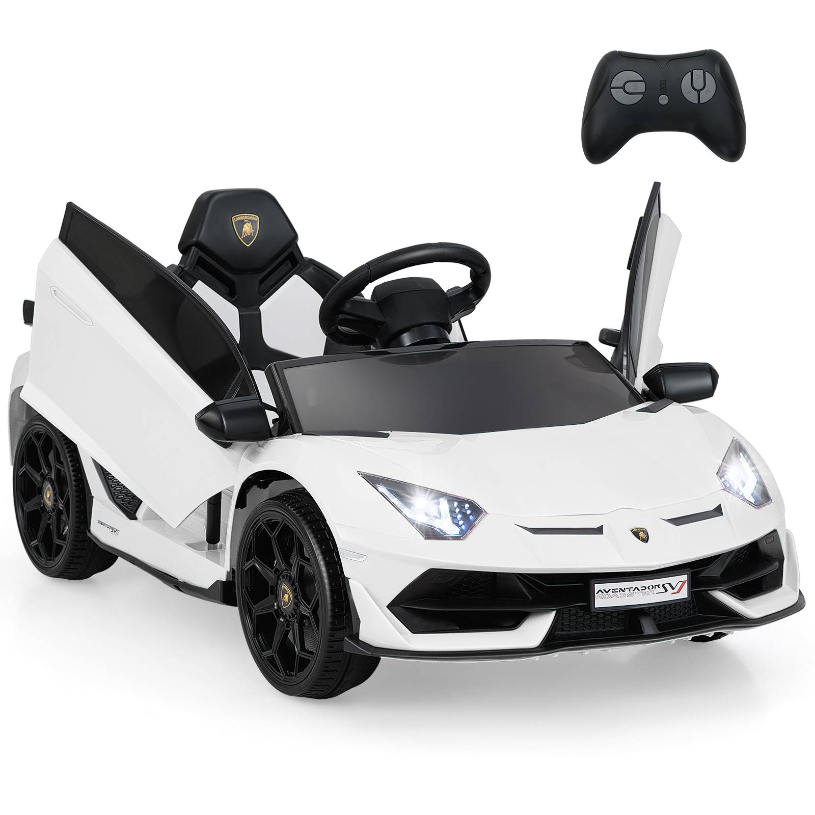 Costway - Voiture Électrique Enfant Lamborghini 12V Sous Licence, Véhicule Électrique Avec Télécommande, Suspension à Ressort, Lumières LED, Blanc - Image 1