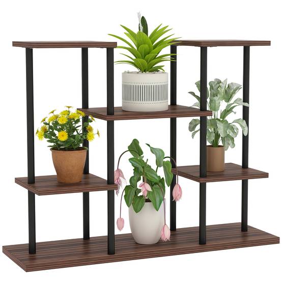 Étagère porte-plantes 4 niveaux bois massif et acier style industriel 80x24x61cm - ComfortXL Outdoor Living - Image 1