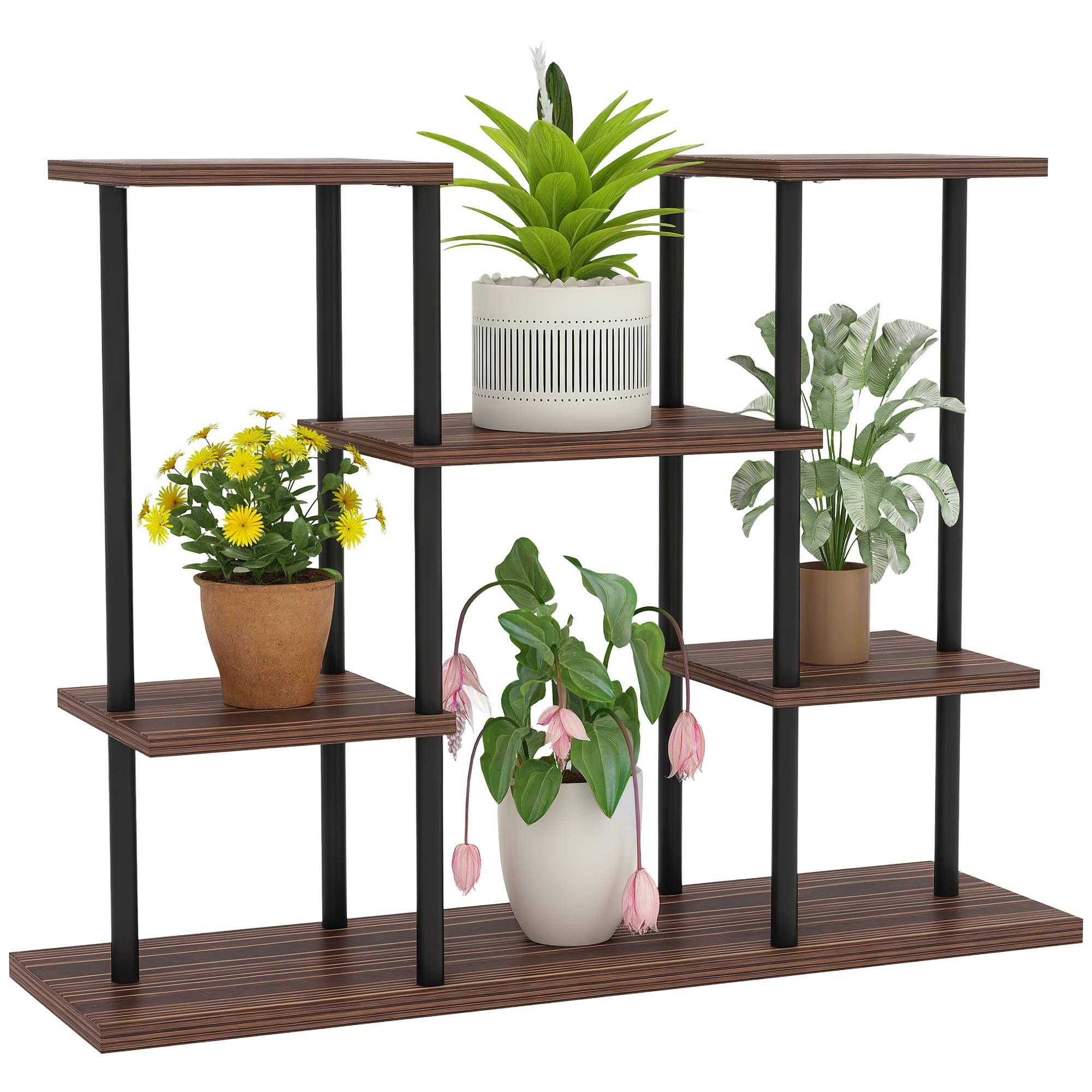 Étagère porte-plantes 4 niveaux bois massif et acier style industriel 80x24x61cm - ComfortXL Outdoor Living - Image 1
