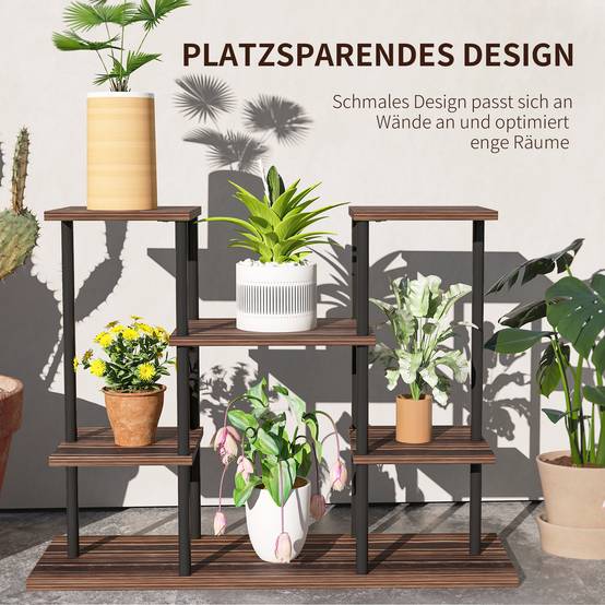 Étagère porte-plantes 4 niveaux bois massif et acier style industriel 80x24x61cm - ComfortXL Outdoor Living - Image 8