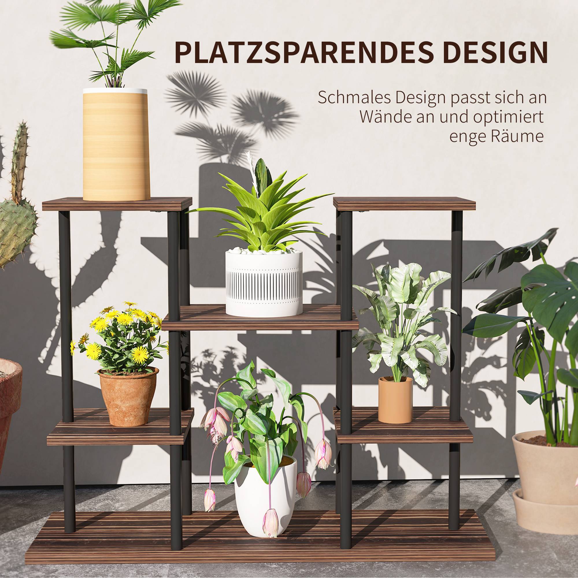 Étagère porte-plantes 4 niveaux bois massif et acier style industriel 80x24x61cm - ComfortXL Outdoor Living - Image 8