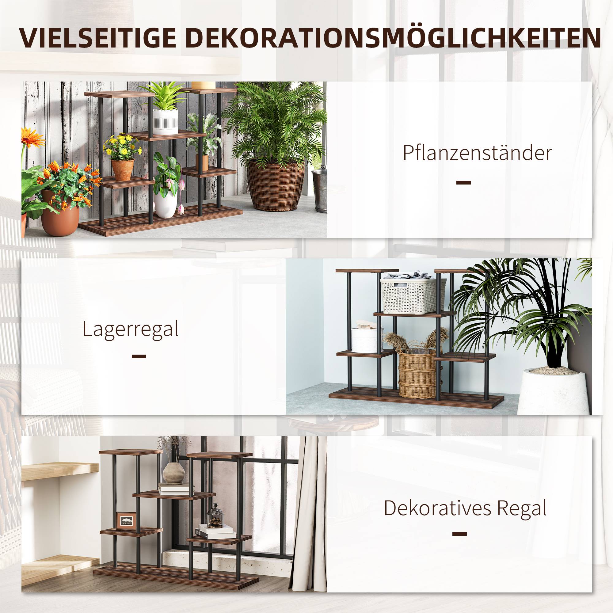 Étagère porte-plantes 4 niveaux bois massif et acier style industriel 80x24x61cm - ComfortXL Outdoor Living - Image 9