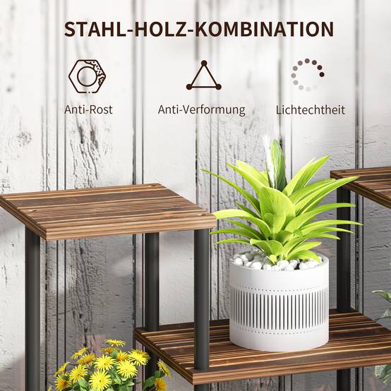 Étagère porte-plantes 4 niveaux bois massif et acier style industriel 80x24x61cm - ComfortXL Outdoor Living - Image 7