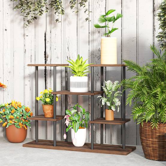 Étagère porte-plantes 4 niveaux bois massif et acier style industriel 80x24x61cm - ComfortXL Outdoor Living - Image 4