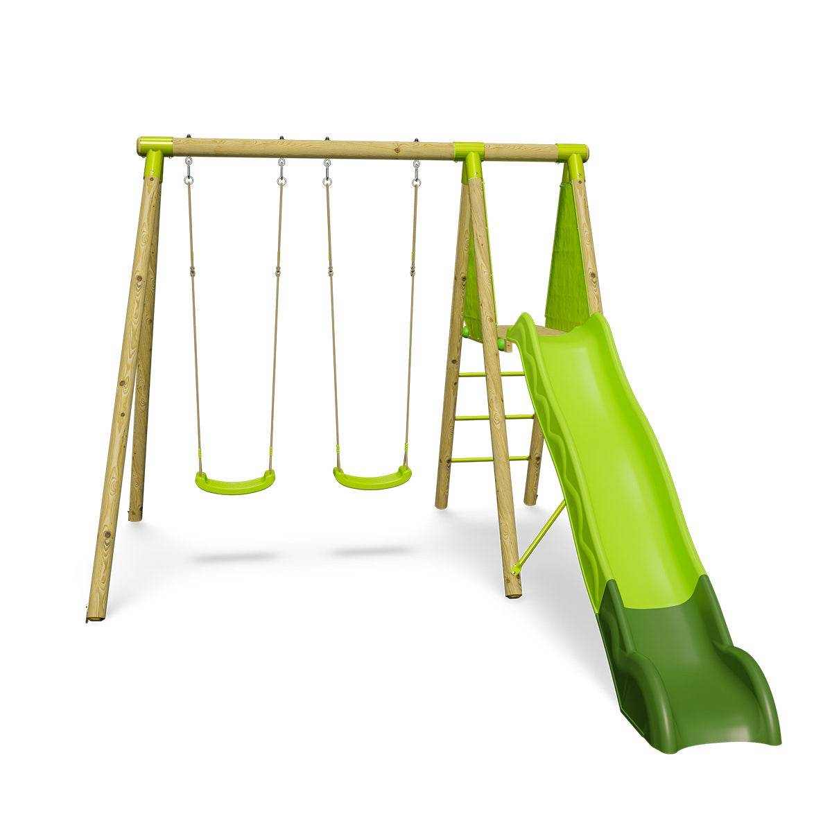 Trigano Jardin - Balançoire en bois 2,30 m Topwood LUMI VERT - 4 enfants