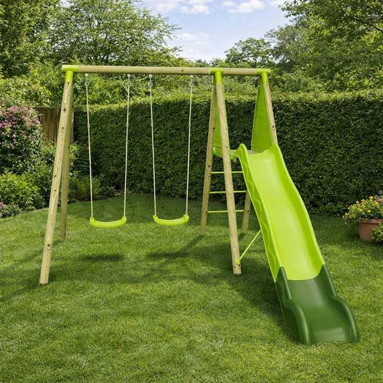 Trigano Jardin - Balançoire en bois 2,30 m Topwood LUMI VERT - 4 enfants - Image 3