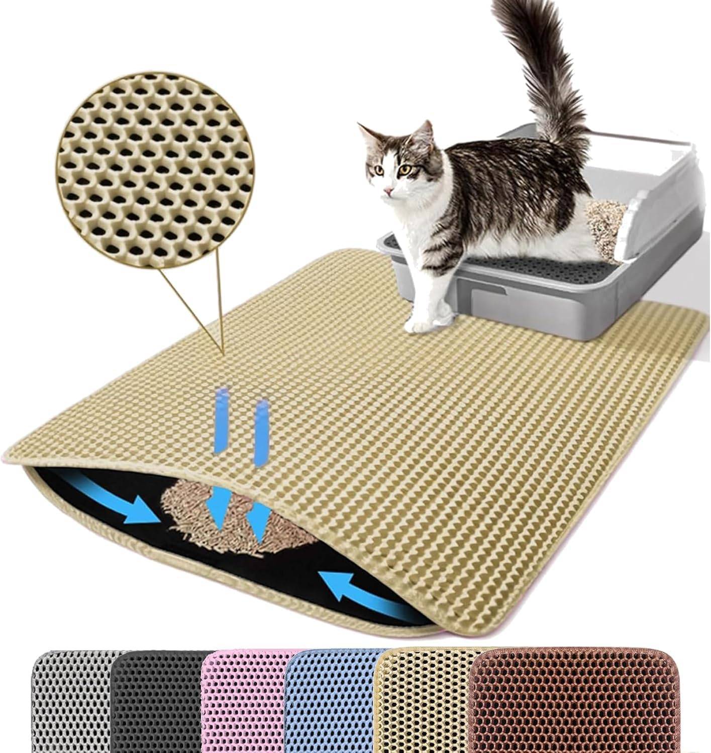 Tapis de litière pour chat, double couche, nid d'abeille, antidérapant, imperméable et anti-urine, accessoire pour chat, 45*60 cm, beige-Lytech