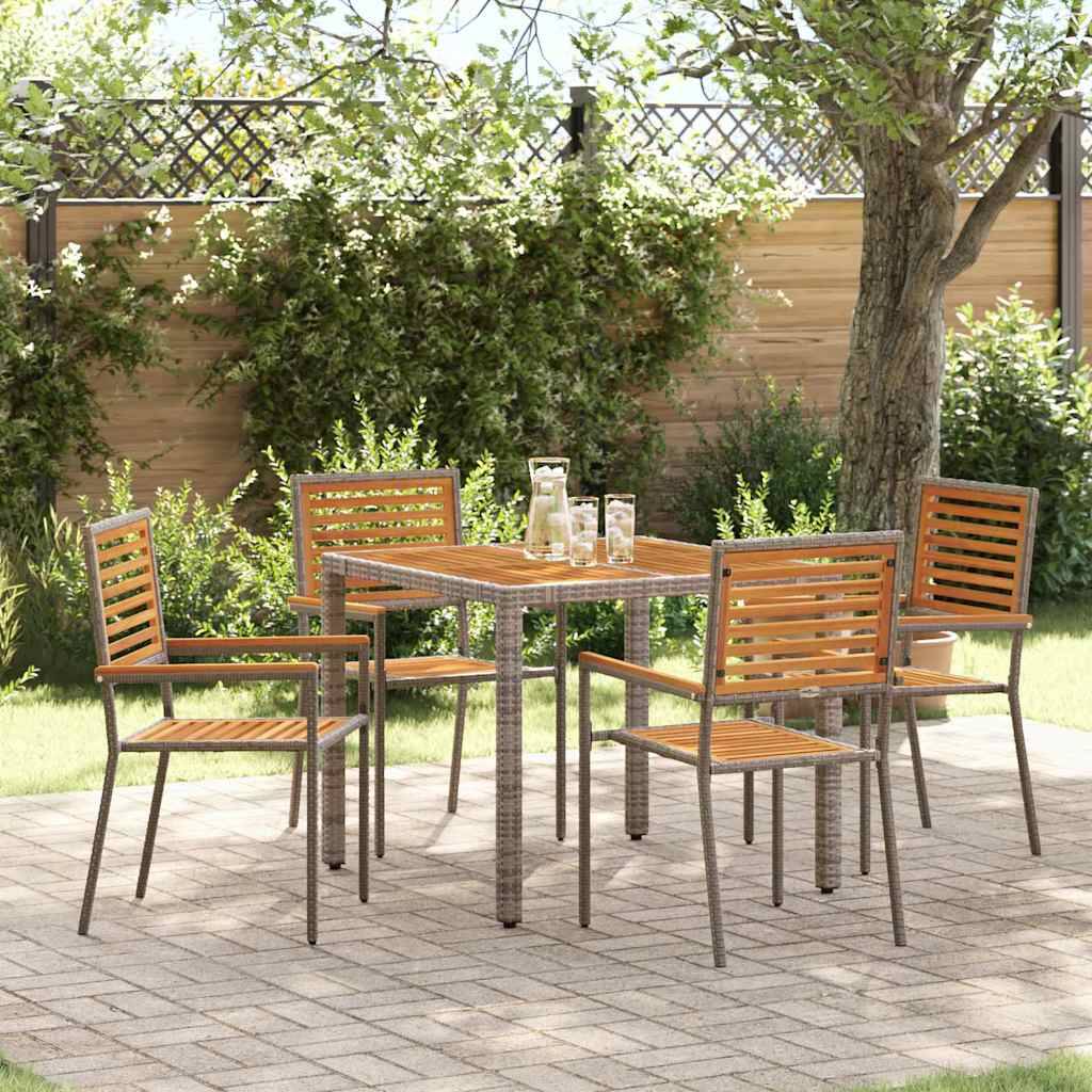 Table et 4 Chaises de Jardin en Polyrotin Bi-matière pour Repas Extérieur Gris et Marron – ComfortXL Outdoor Living - Image 1