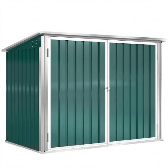 Cache Poubelle Extérieur en Acier Galvanisé pour 2 Poubelles, Double Porte, Couvercle Pneumatique, 180x108x130cm, Vert - Image 2
