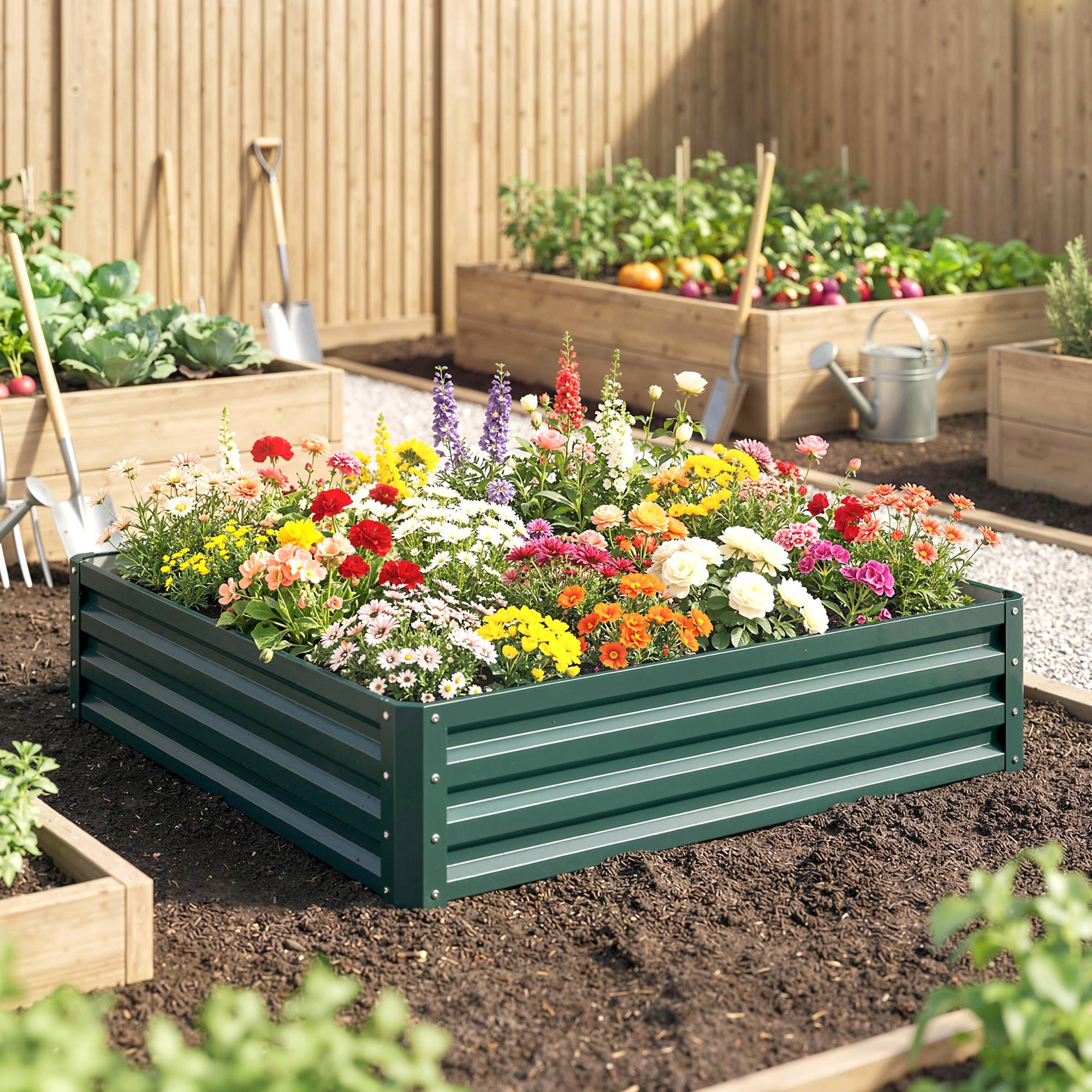ComfortXL - Carré potager acier galvanisé pour jardin terrasse potager sans fond grand volume 120x120x30cm vert - ComfortXL Outdoor Living - Image 9