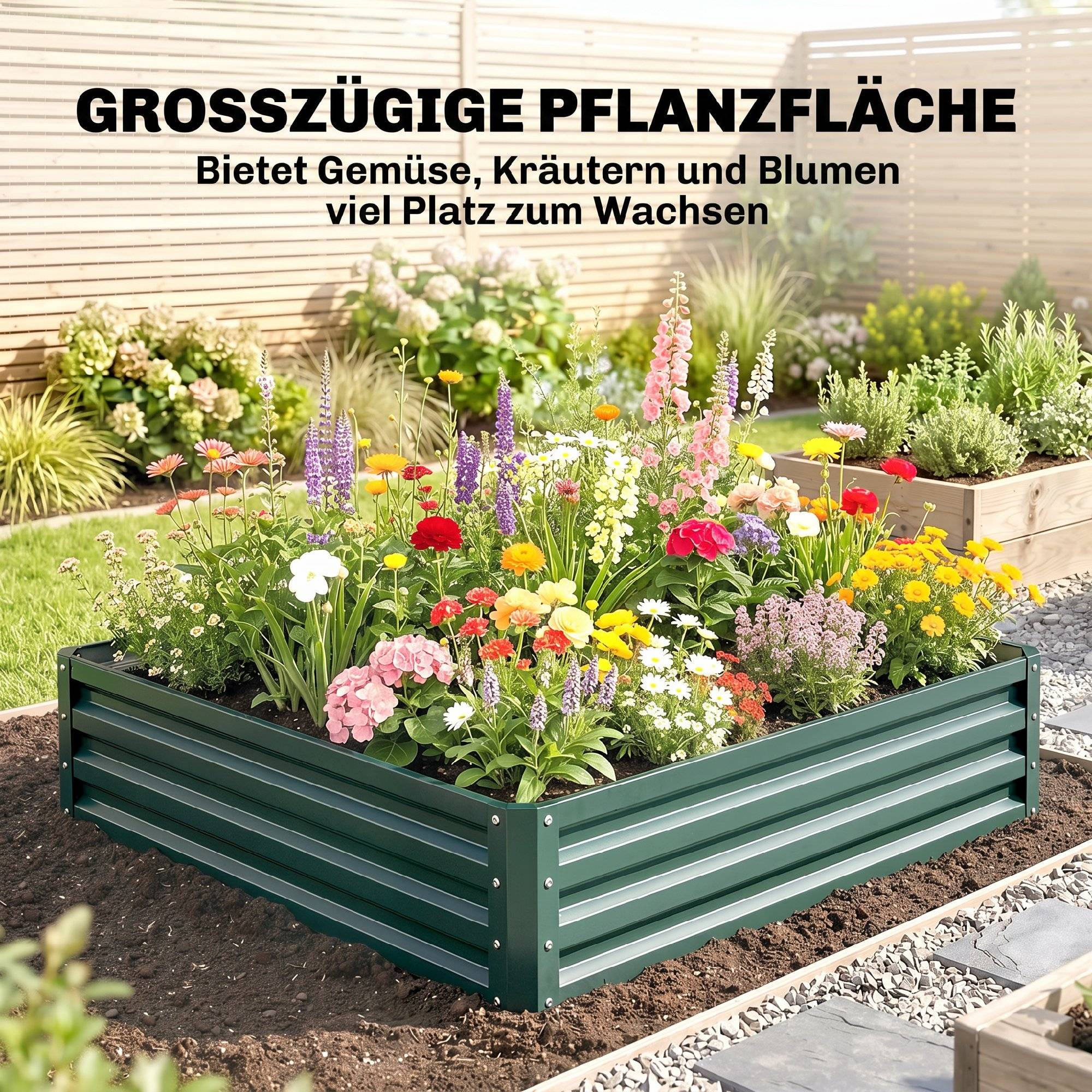 ComfortXL - Carré potager acier galvanisé pour jardin terrasse potager sans fond grand volume 120x120x30cm vert - ComfortXL Outdoor Living - Image 6