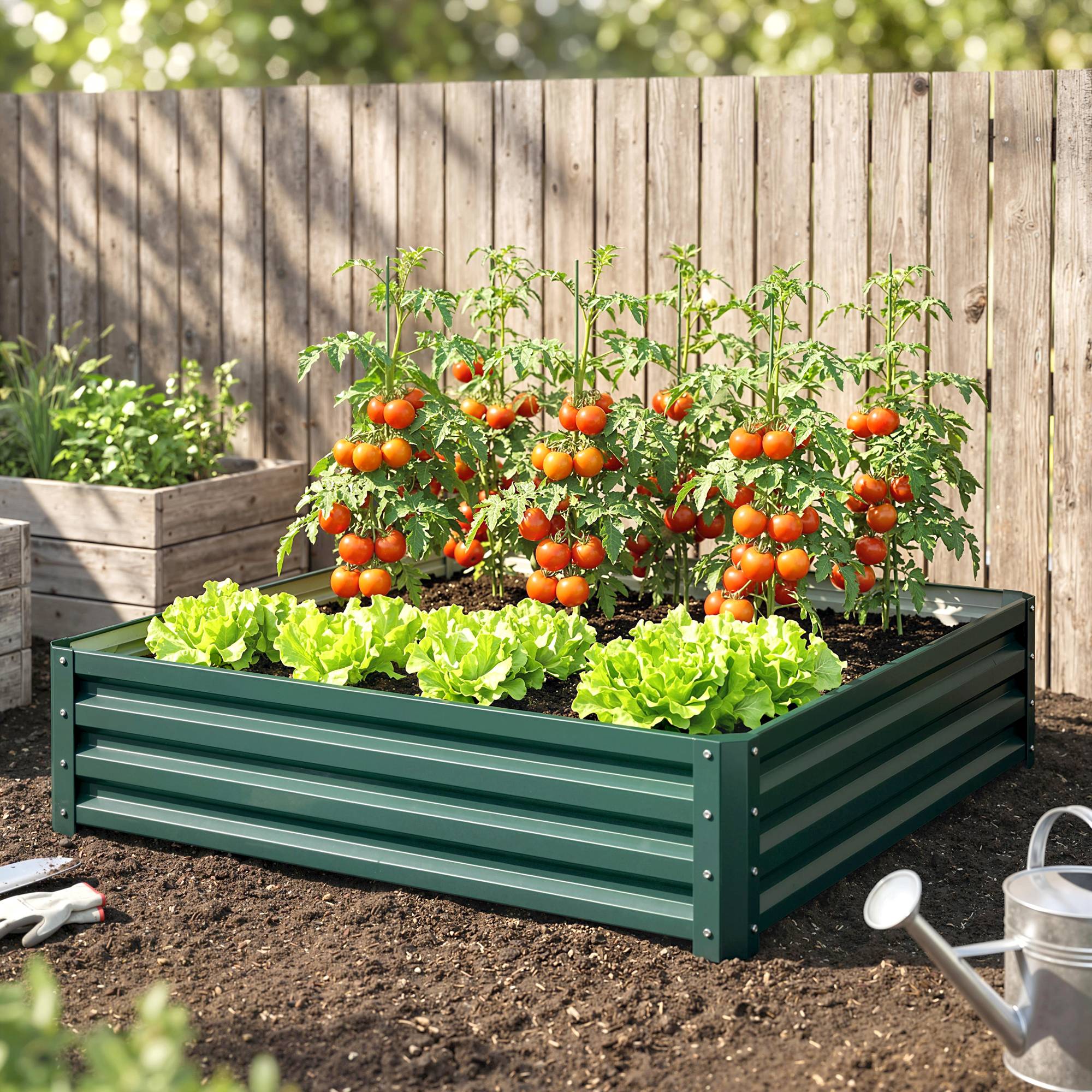 ComfortXL - Carré potager acier galvanisé pour jardin terrasse potager sans fond grand volume 120x120x30cm vert - ComfortXL Outdoor Living - Image 10