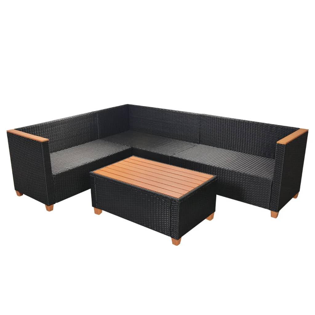 Helloshop26 - Salon de jardin meuble d'extérieur ensemble de mobilier 4 pièces avec coussins résine tressée noir - Image 4