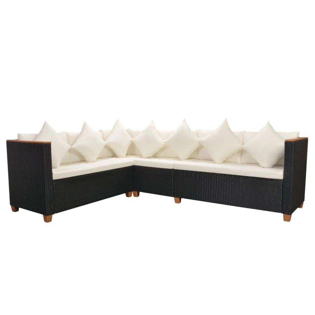 Helloshop26 - Salon de jardin meuble d'extérieur ensemble de mobilier 4 pièces avec coussins résine tressée noir - Image 5