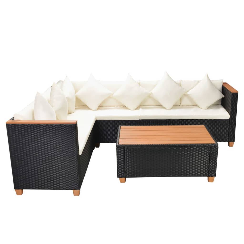Helloshop26 - Salon de jardin meuble d'extérieur ensemble de mobilier 4 pièces avec coussins résine tressée noir - Image 3