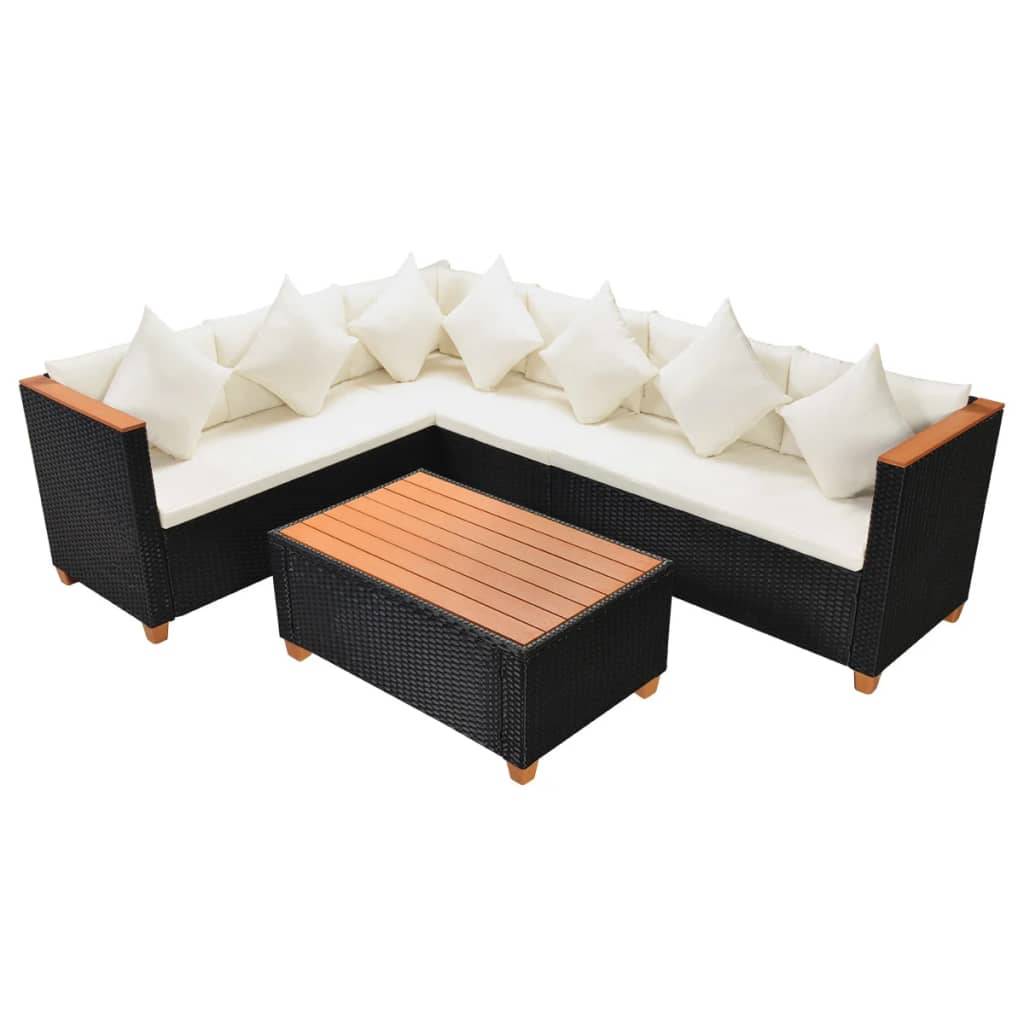 Helloshop26 - Salon de jardin meuble d'extérieur ensemble de mobilier 4 pièces avec coussins résine tressée noir - Image 1