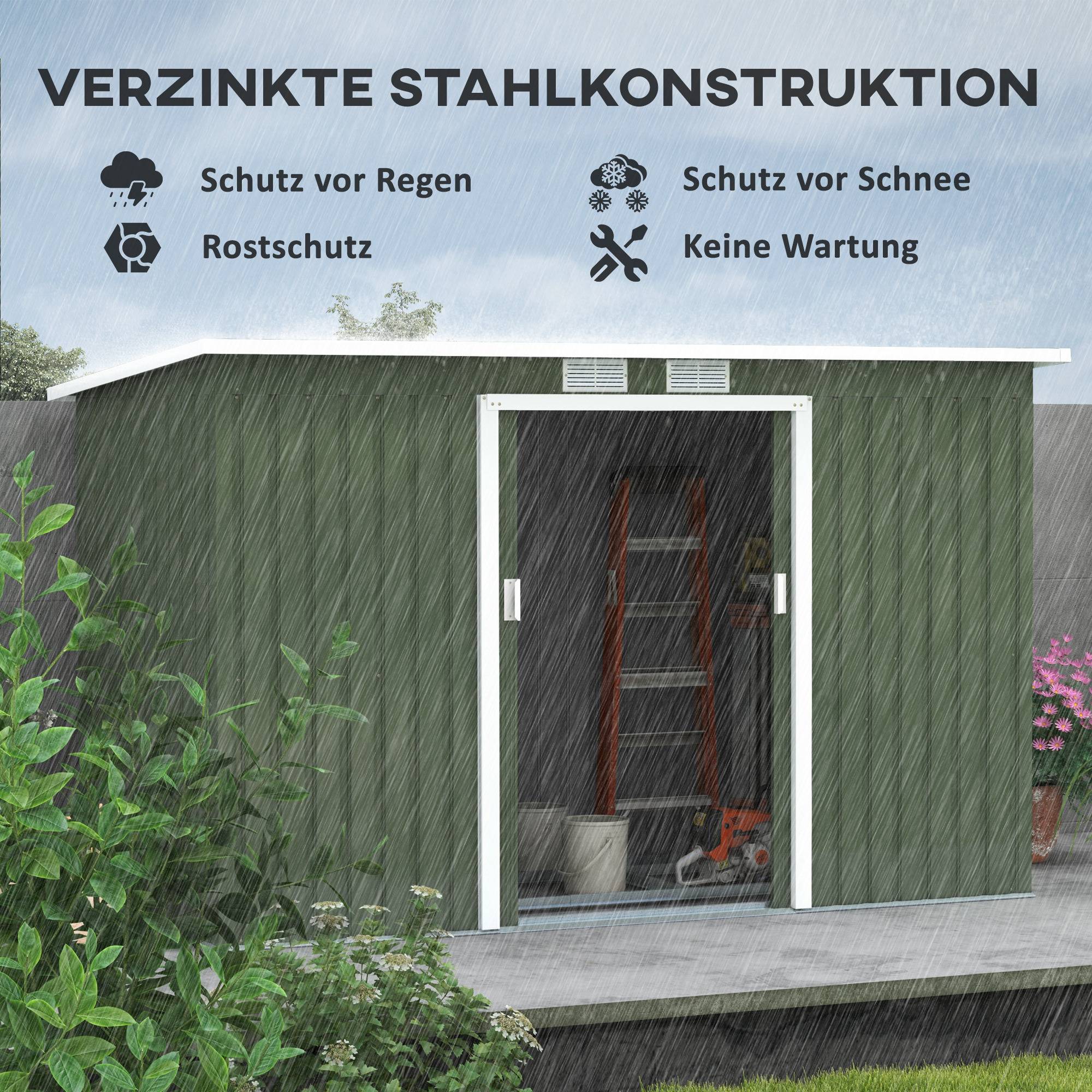 ComfortXL - Abri de jardin acier extérieur rangement outils toit monopente 280x130x172cm vert clair - ComfortXL Outdoor Living - Image 4