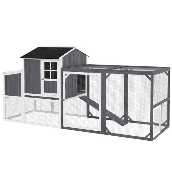 Poulailler avec enclos pour 3-4 poules, 3 pondoirs, 1,9 m², bois de sapin, gris - Image 2