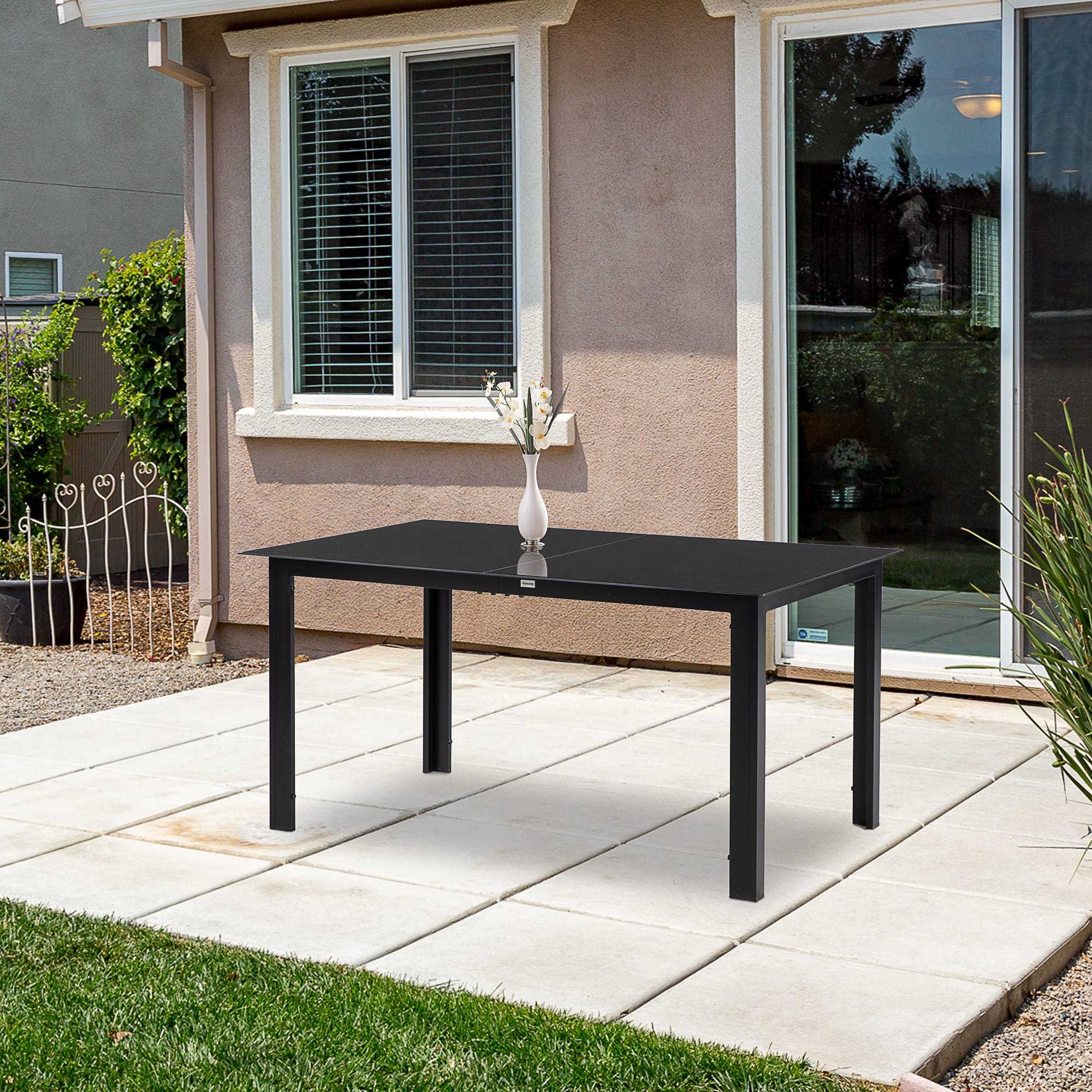 Table de jardin rectangulaire pour 6 personnes, plateau en verre et aluminium, 150 x 90 cm, noire - Image 4