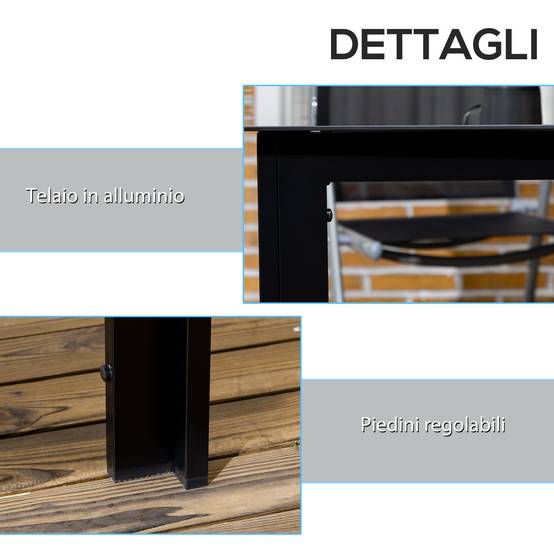 Table de jardin rectangulaire pour 6 personnes, plateau en verre et aluminium, 150 x 90 cm, noire - Image 7
