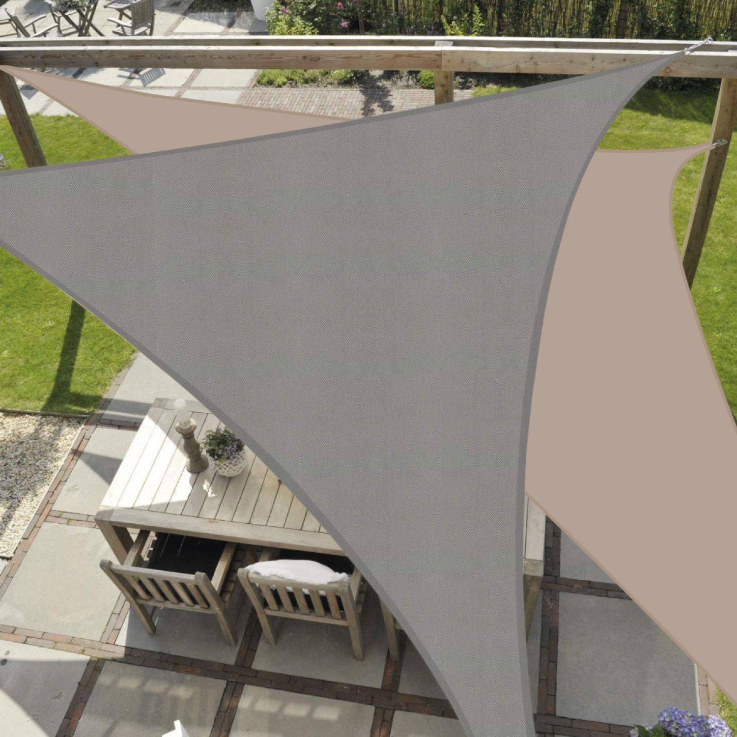Voile d'ombrage triangulaire imperméable et anti-UV - 4 x 4 x 4 m - Taupe - Linxor - Image 4