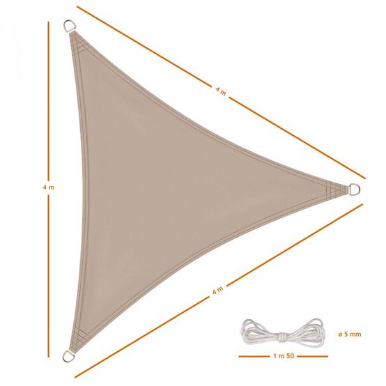 Voile d'ombrage triangulaire imperméable et anti-UV - 4 x 4 x 4 m - Taupe - Linxor - Image 2