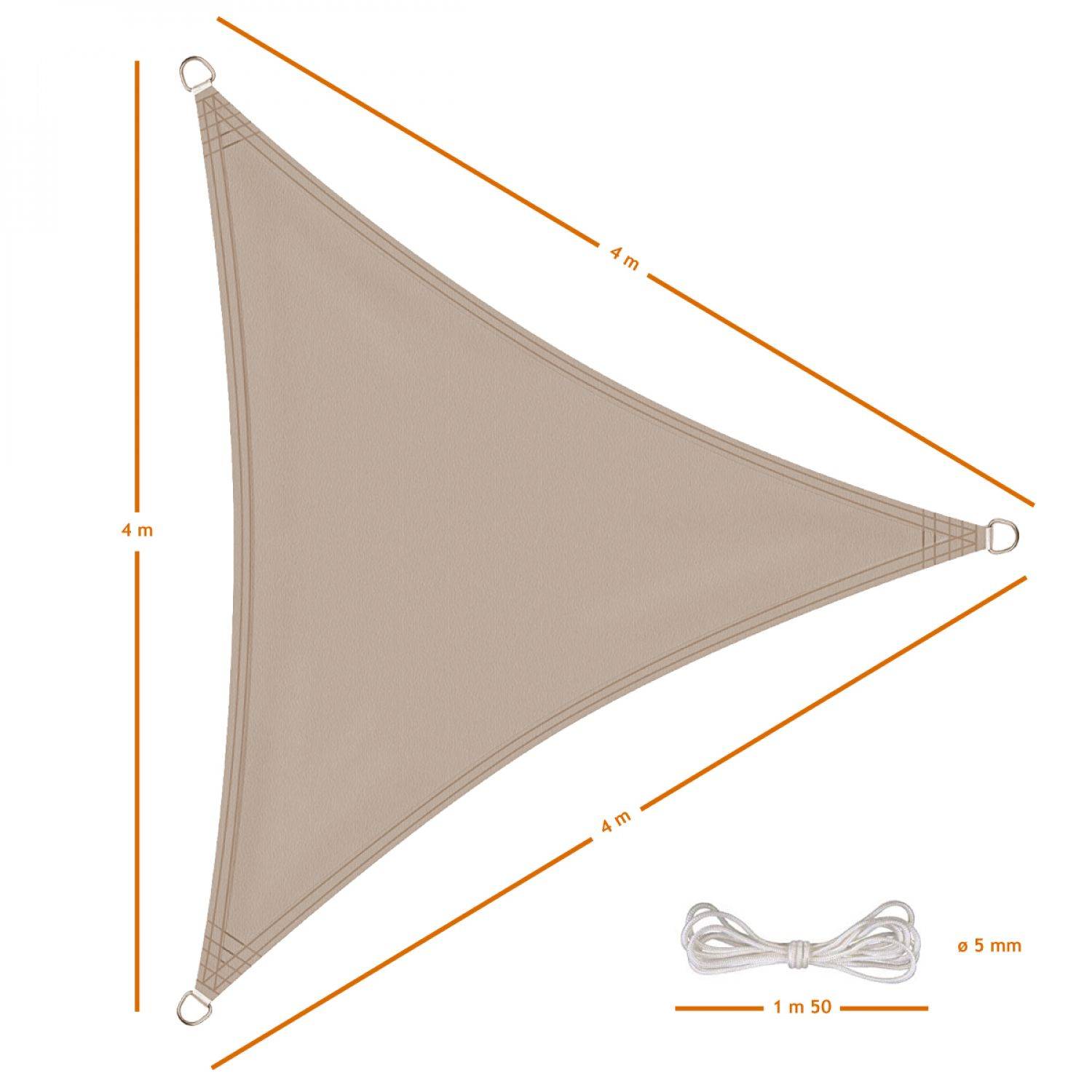 Voile d'ombrage triangulaire imperméable et anti-UV - 4 x 4 x 4 m - Taupe - Linxor - Image 2
