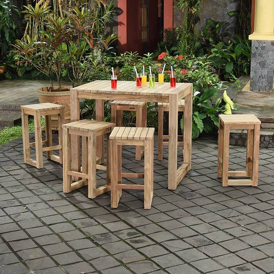 Gecko Jardin - Table haute en teck recyclé 120 cm Toscagne - Gecko Jardin - Image 4