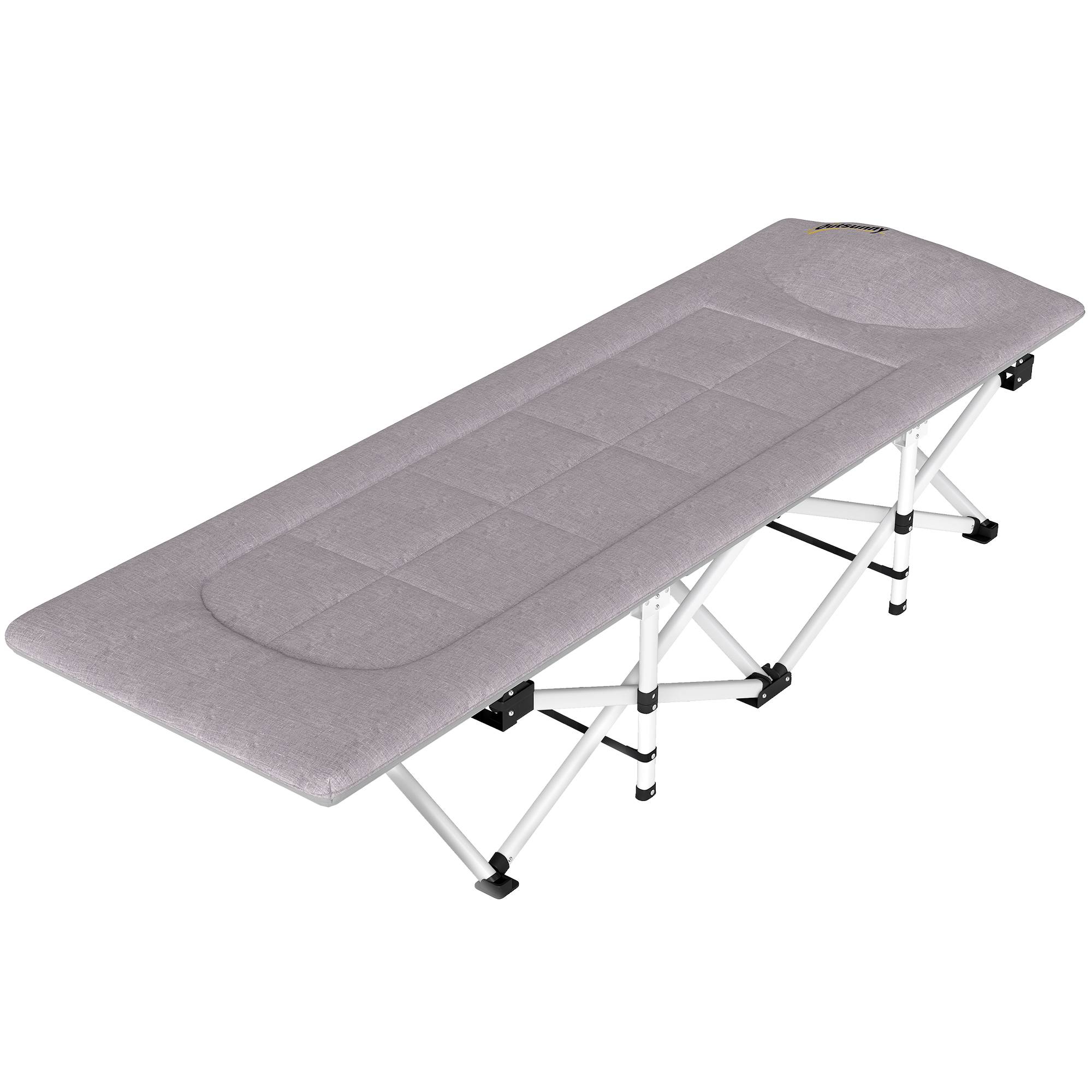 Lit de camping pliable avec matelas transat chaise longue sac de rangement intégrée dim. 185L x 65l x 37H cm gris - Image 2