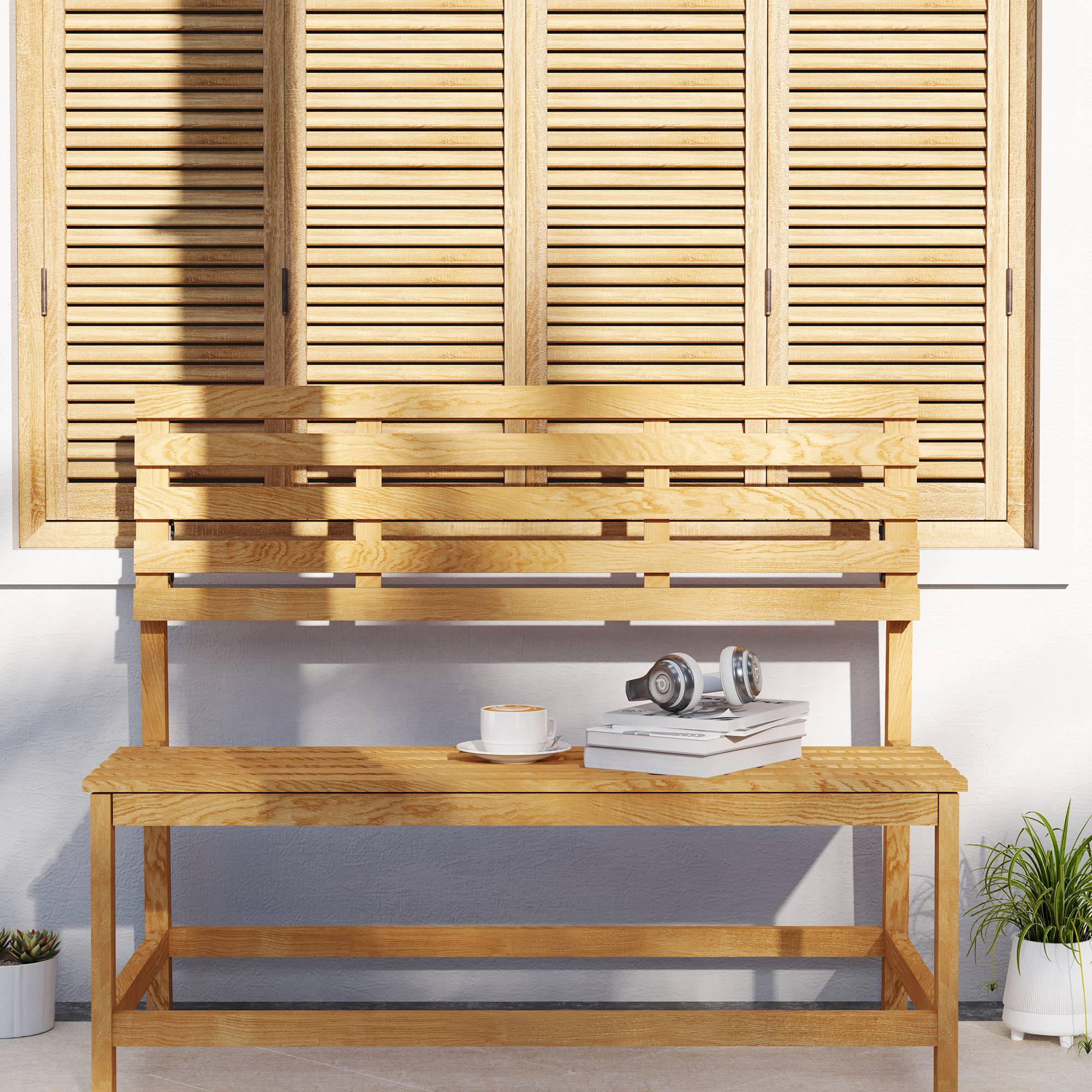 Banc de jardin 2 places en bois de teck, dossier convertible, résistant aux UV, 110x61x89cm, meuble extérieur polyvalent - Image 9