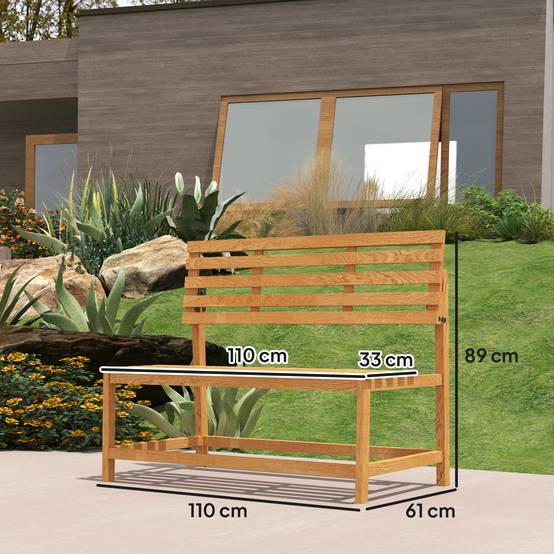 Banc de jardin 2 places en bois de teck, dossier convertible, résistant aux UV, 110x61x89cm, meuble extérieur polyvalent - Image 3