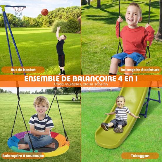 Portique de Balançoire 4 en 1 avec Toboggan & Panier de Basket,Charge 50kg - Image 1