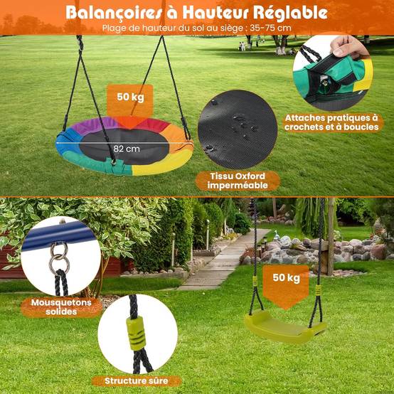 Portique de Balançoire 4 en 1 avec Toboggan & Panier de Basket,Charge 50kg - Image 2