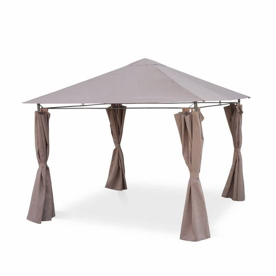 sweeek - Tonnelle 3x3 m - Elusa - Toile taupe - Pergola avec rideaux. tente de jardin. barnum. chapiteau. réception | sweeek - Image 1
