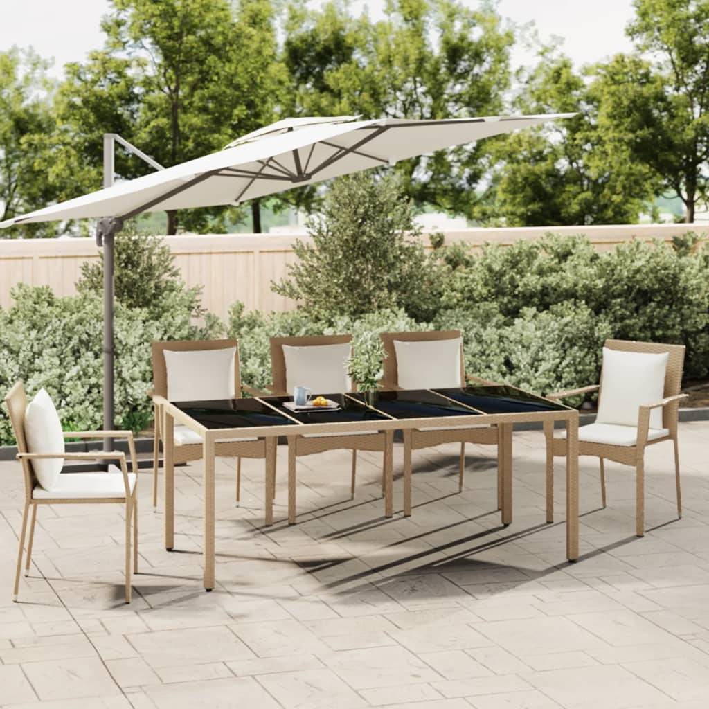 PANGIVO - Table de jardin verre trempé et résine tressée beige 190 x 90 x 75 cm - PANGIVO