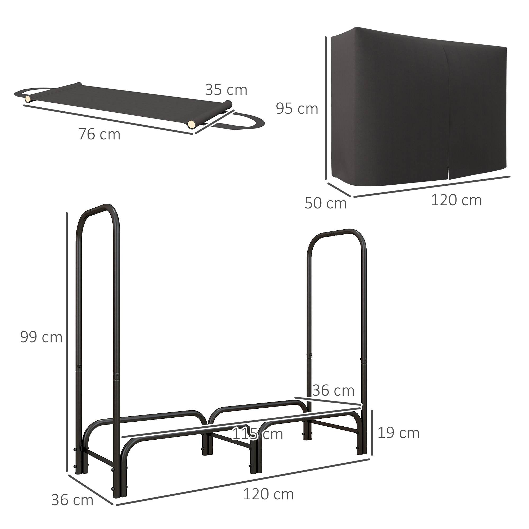 ComfortXL - Range-bûches métal noir 120 x 36 x 99 cm extérieur avec housse étanche capacité 0,33 m³ charge 150 kg - Image 3